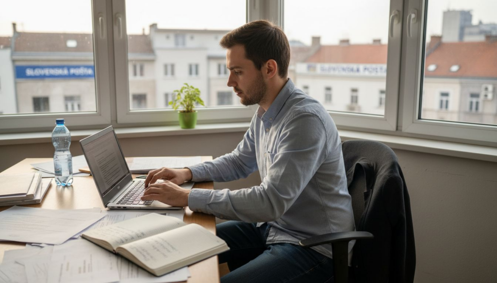 tronos Výhody online marketingu pre malé a stredné podniky 2026 7 Majiteľ malej firmy pracuje na notebooku vo svojej slnečnej kancelárii.