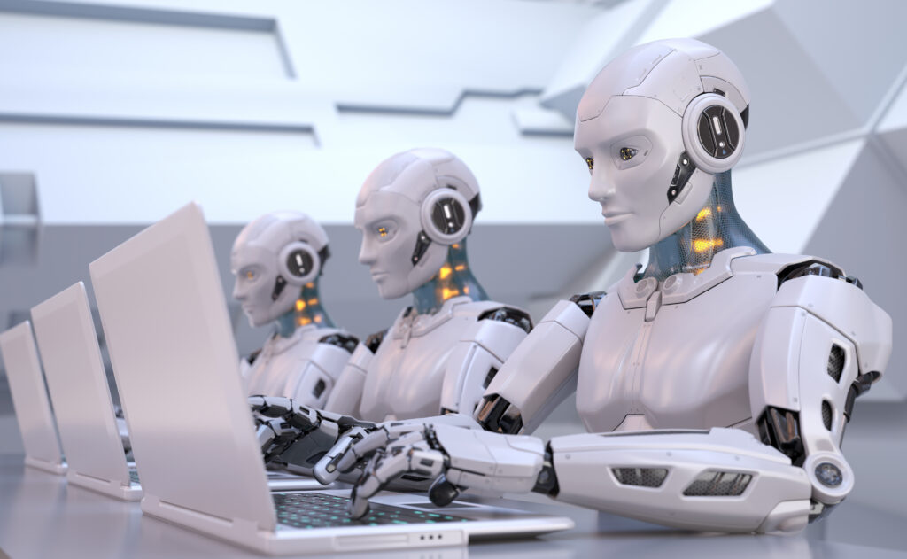 tronos AI ako interný konzultant: Ako v roku 2026 postaviť vlastnú „Core Team AI“ pre brainstorming a validáciu kampaní 1 futuristic robots working on laptops in a workplac 2026 01 06 09 10 26 utc tronos