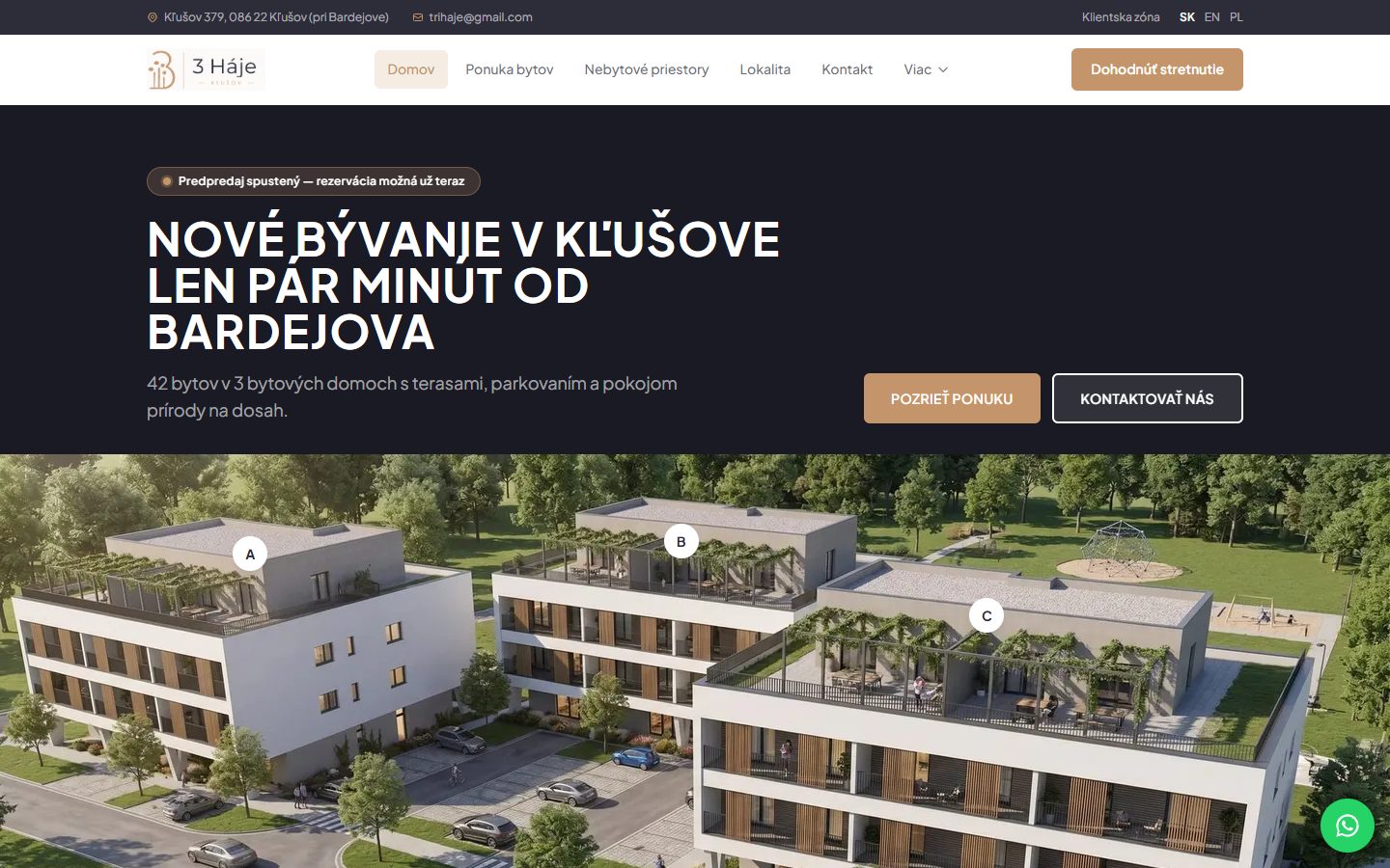 Úvodná stránka webu 3 Háje Kľušov na počítači